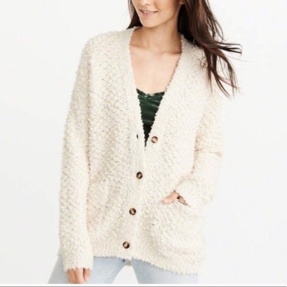 Abercrombie Fitch Cream Boucle Cardigan 